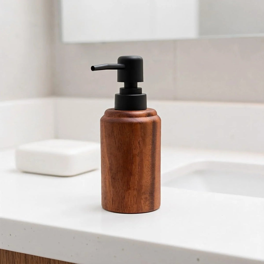 Wood Grain Kitchen Soap Dispenser - Stainless Steel Refillable Pump