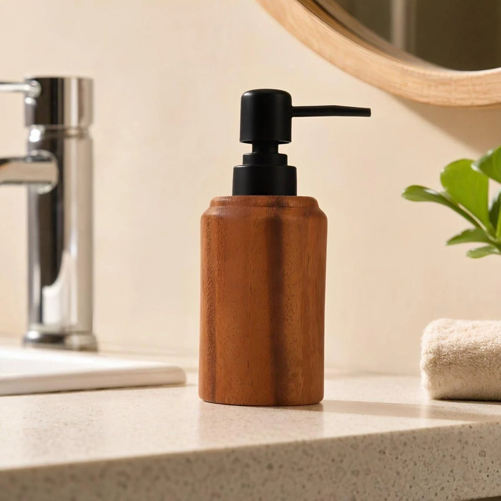 Wood Grain Kitchen Soap Dispenser - Stainless Steel Refillable Pump