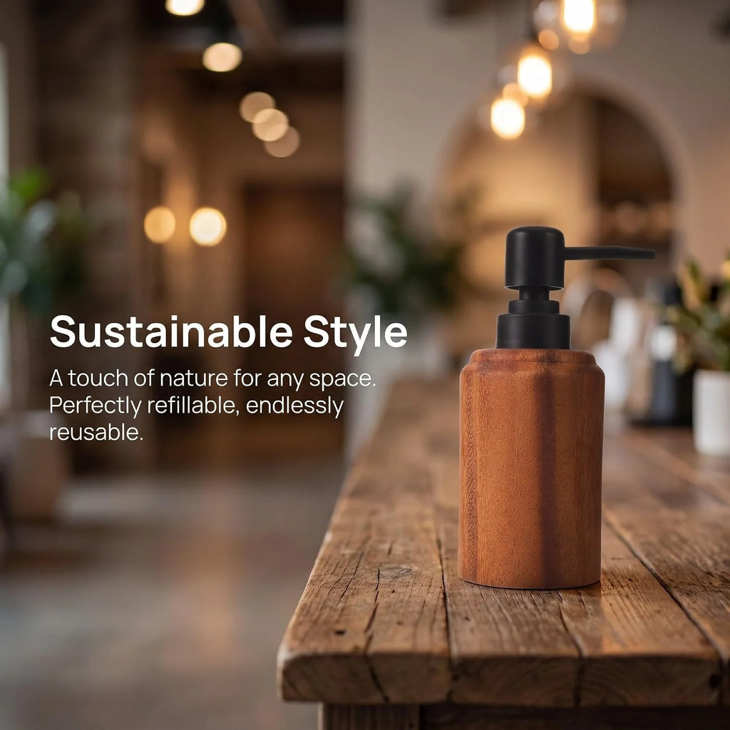 Wood Grain Kitchen Soap Dispenser - Stainless Steel Refillable Pump